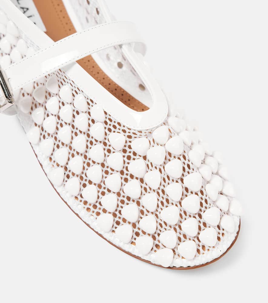 Alaia Studded leather-trimmed mesh ballet flats