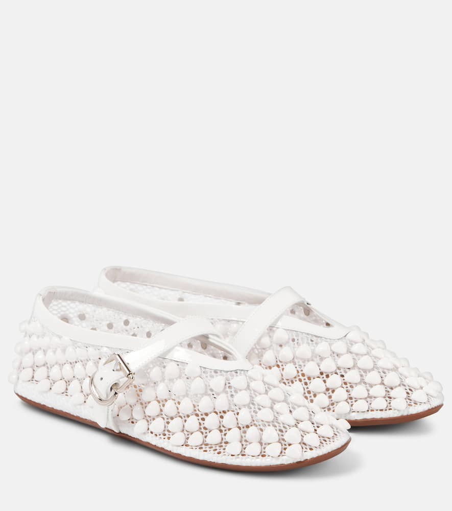 Alaia Studded leather-trimmed mesh ballet flats