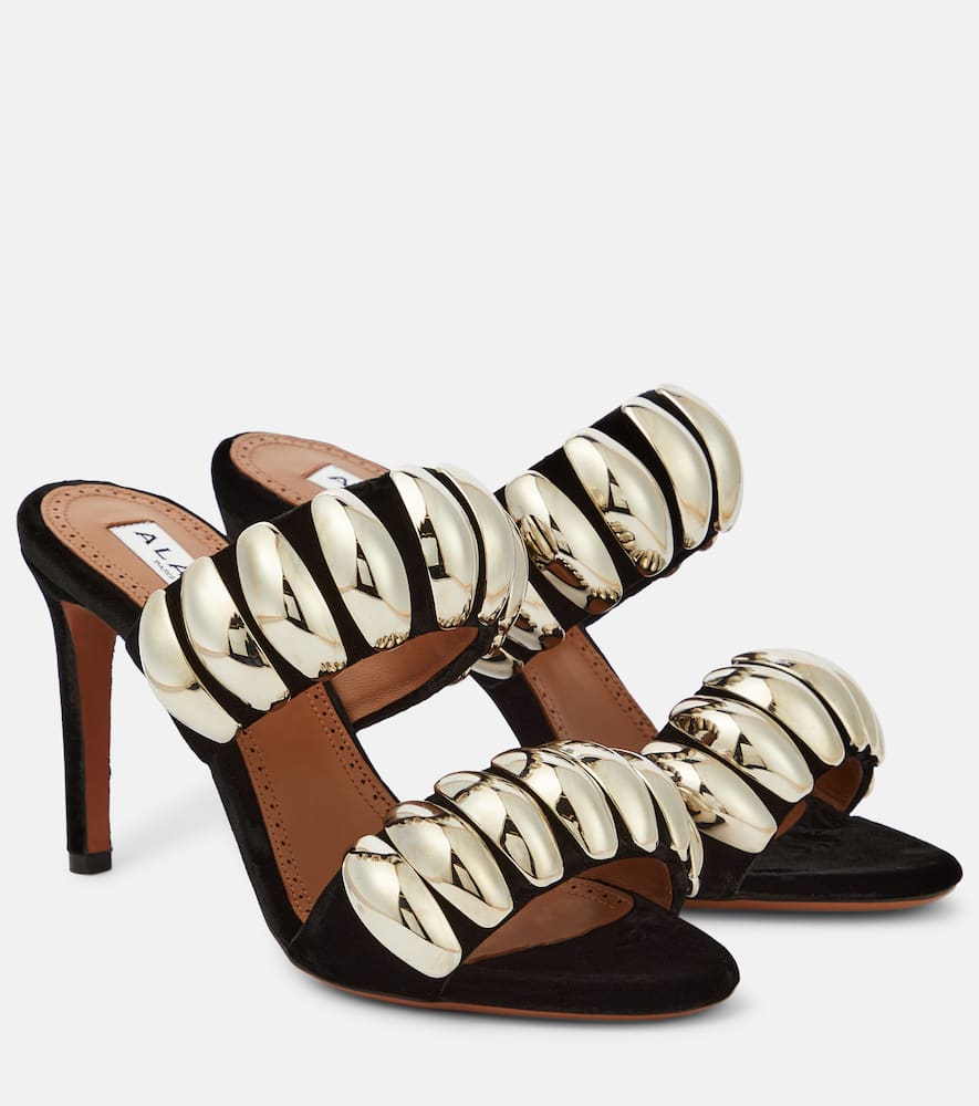 Alaia Tribale embellished suede mules