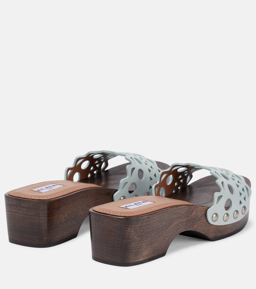 Alaia Vienne leather and wood slides