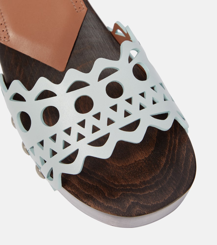 Alaia Vienne leather and wood slides