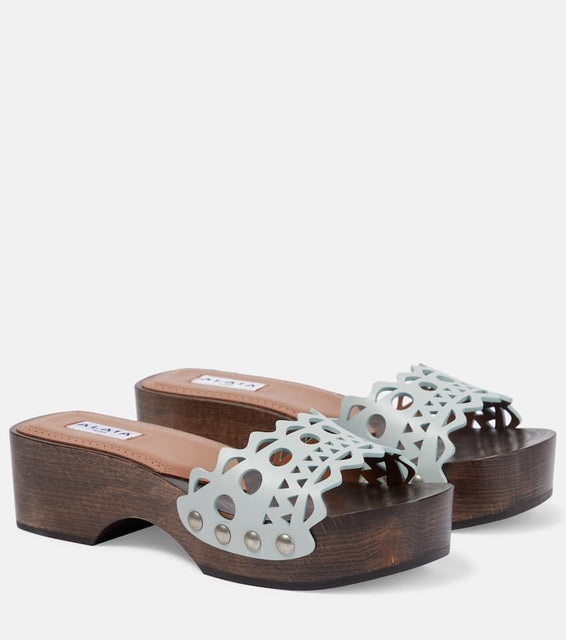 Alaia Vienne leather and wood slides