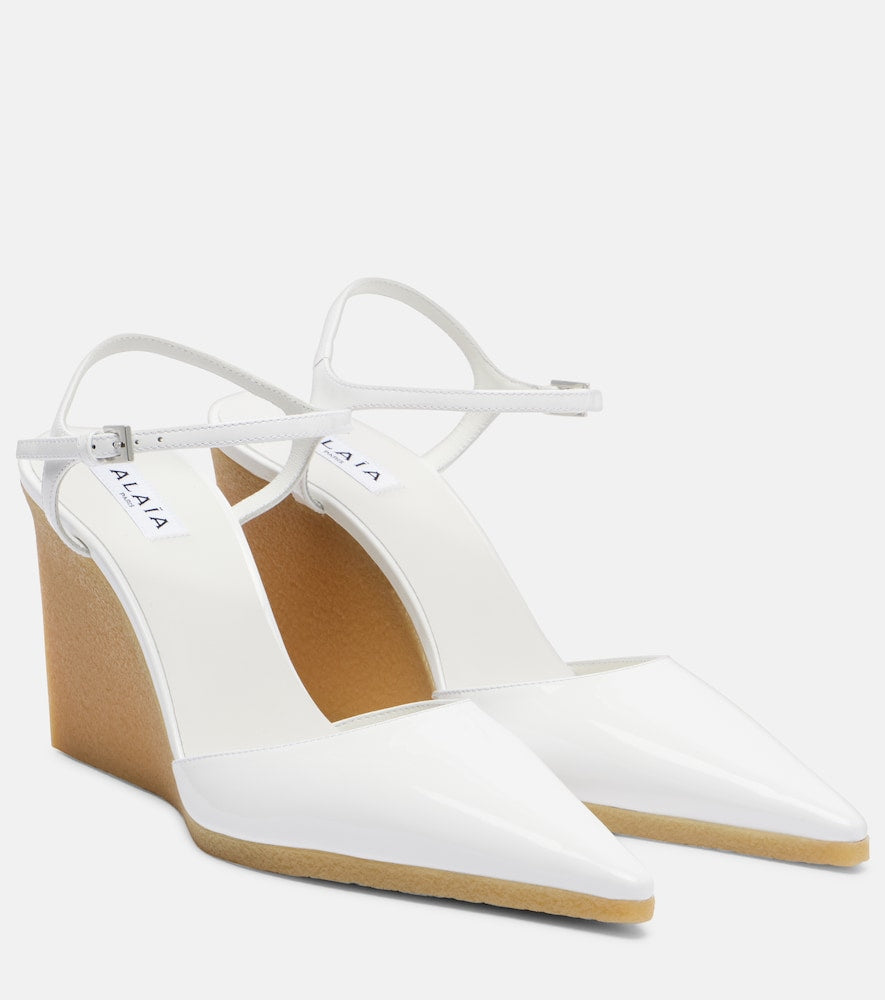 Alaia 90 patent leather wedge slingback pumps - White High-Heel Pumps
