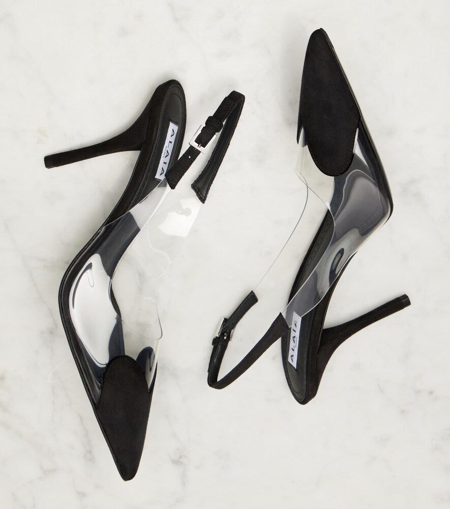 Black Alaia Coeur 90 suede and PVC slingback pumps - High-Heel Pumps