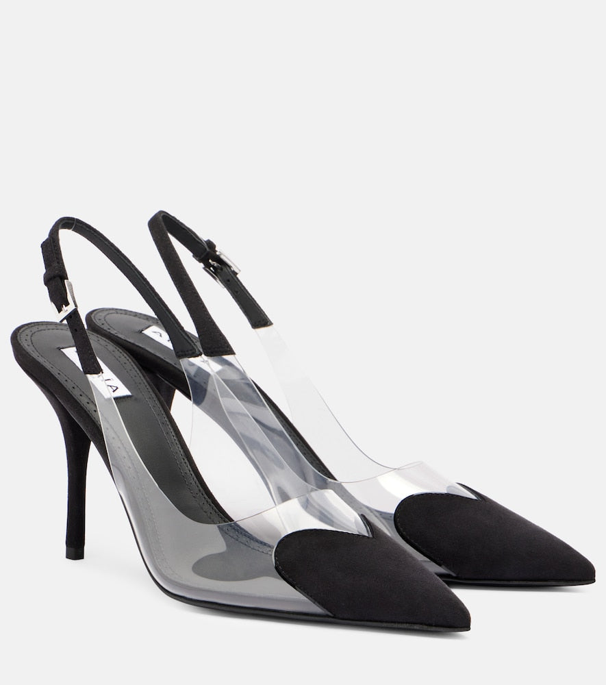 Black Alaia Coeur 90 suede and PVC slingback pumps - High-Heel Pumps