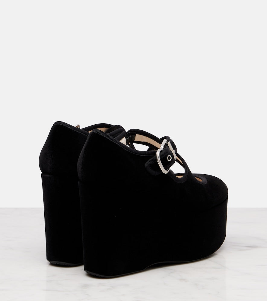 Alaia Criss Cross 110 velvet wedges in Black - High-Heel Pumps