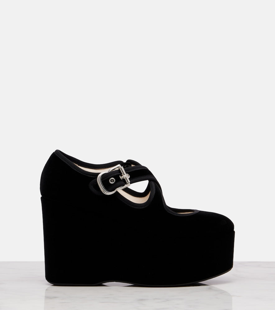 Alaia Criss Cross 110 velvet wedges in Black - High-Heel Pumps