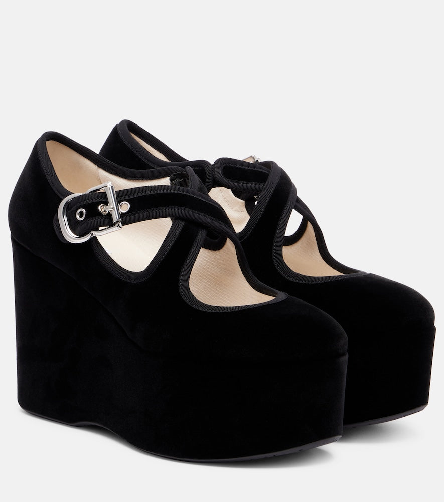 Alaia Criss Cross 110 velvet wedges in Black - High-Heel Pumps