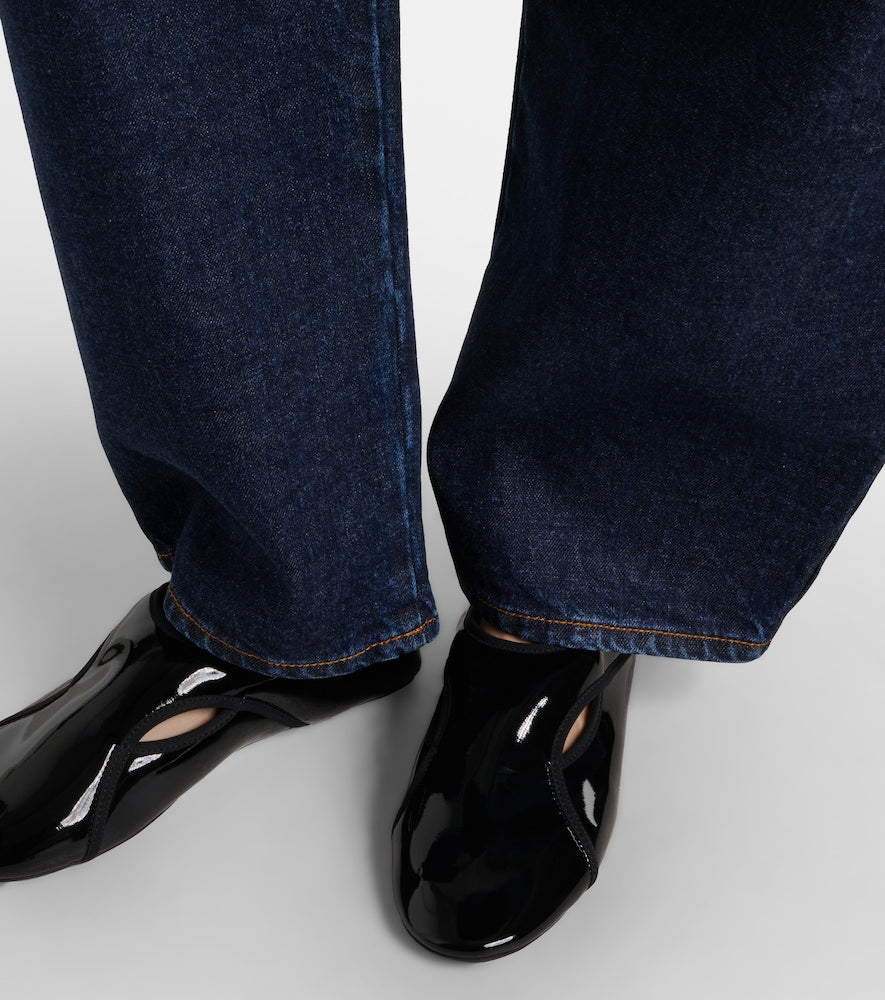 Alaia Criss Cross leather-trimmed ballet flats - Black Ballerina Flats
