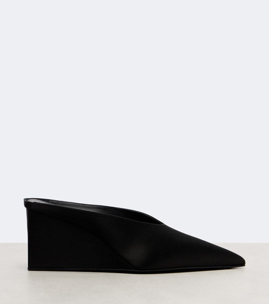 Alaia Cube 75 satin wedge mules - Black Mid Heel Pumps