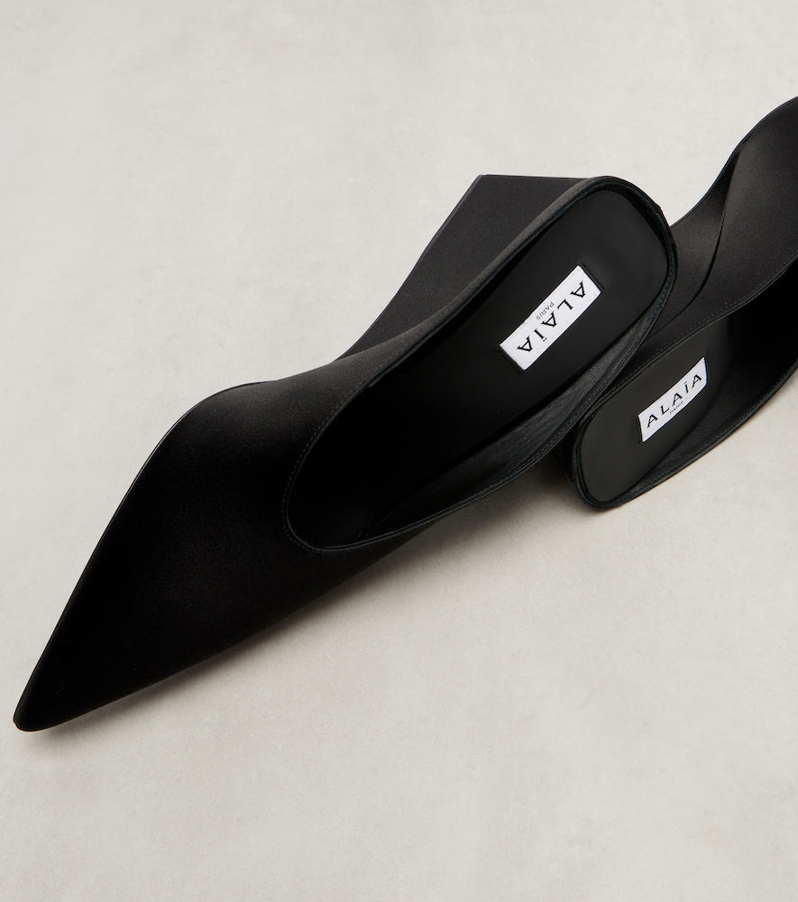 Alaia Cube 75 satin wedge mules - Black Mid Heel Pumps