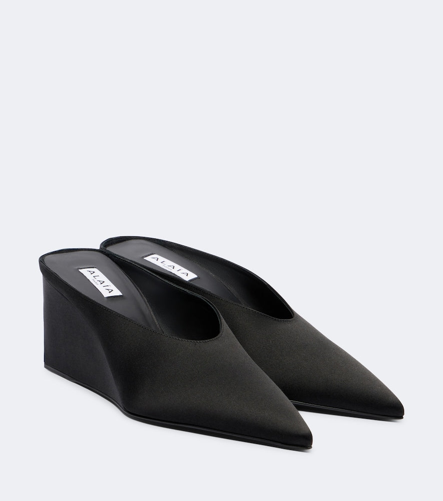 Alaia Cube 75 satin wedge mules - Black Mid Heel Pumps