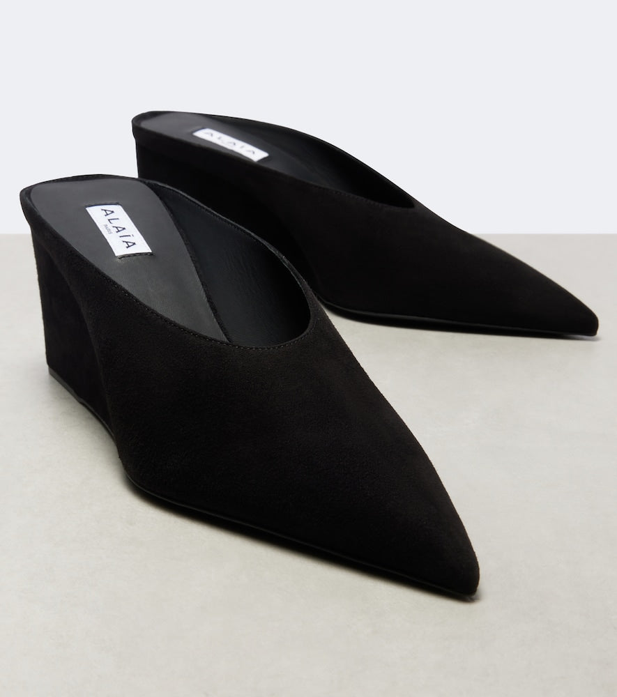 Alaia Cube 75 suede wedge mules (Black) - Mid Heel Pumps