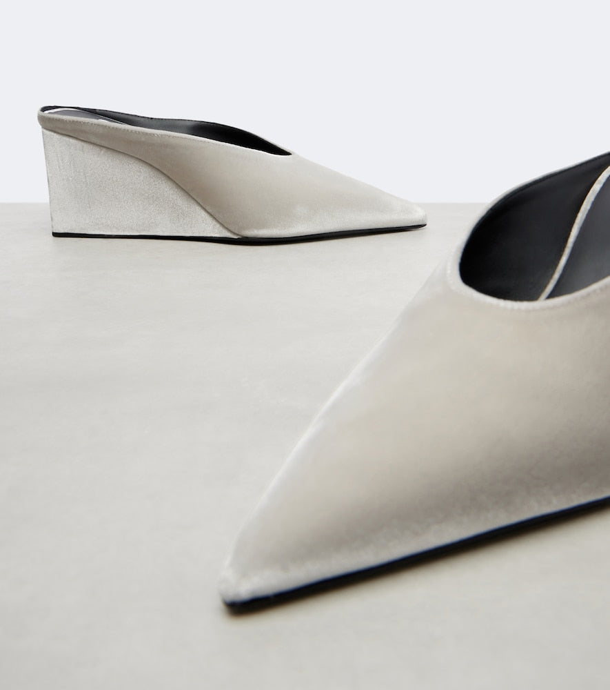 Alaia Cube 75 velvet wedge pumps (Silver) - Mid Heel Pumps