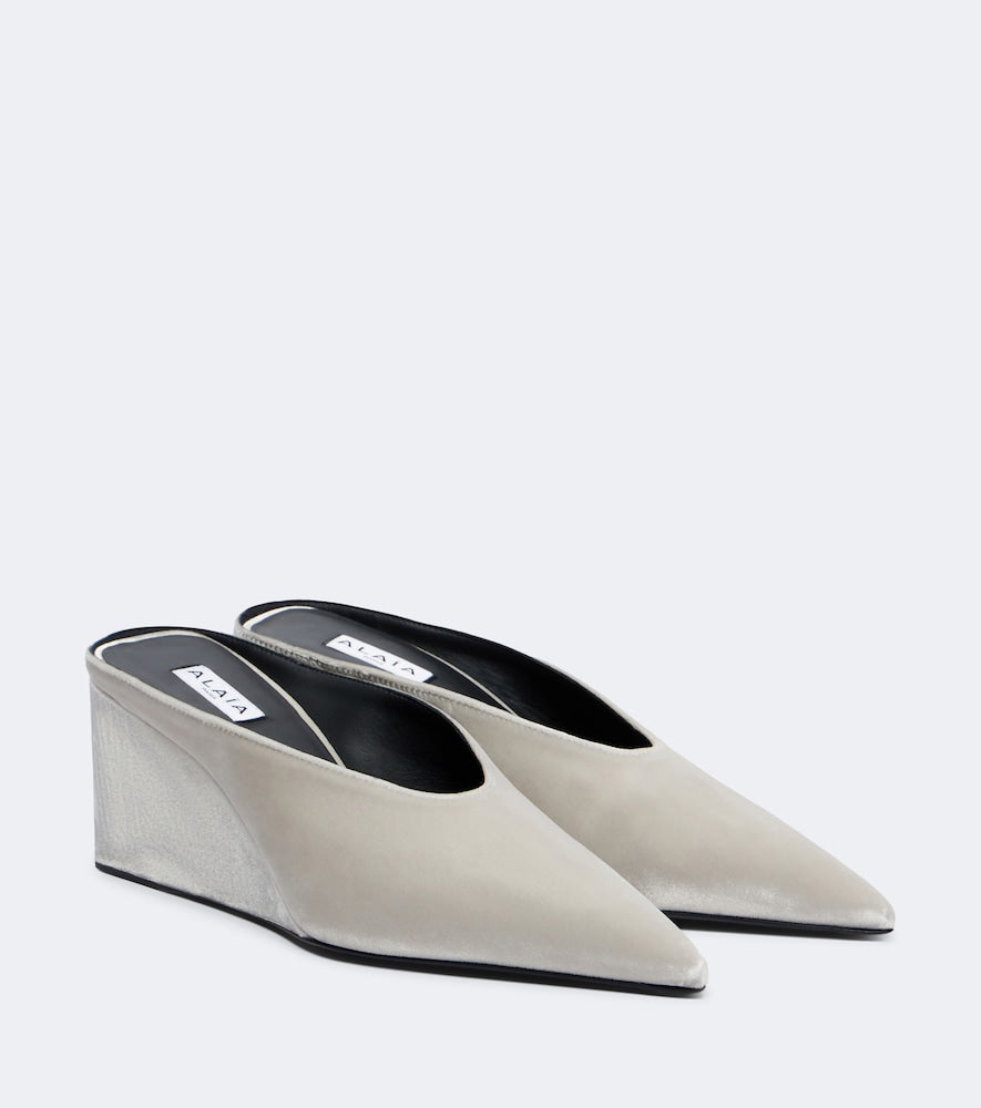 Alaia Cube 75 velvet wedge pumps (Silver) - Mid Heel Pumps