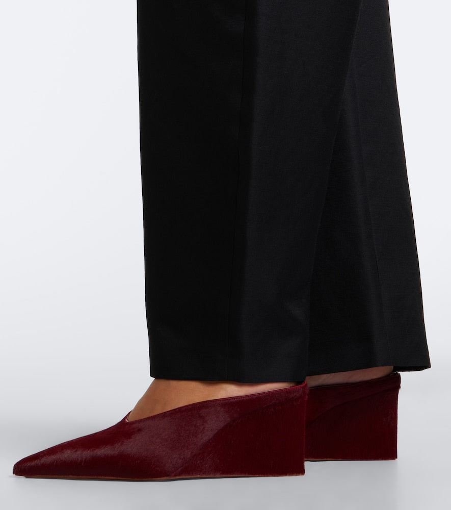 Alaia Cube calf hair wedge mules in Burgundy - Mid Heel Pumps