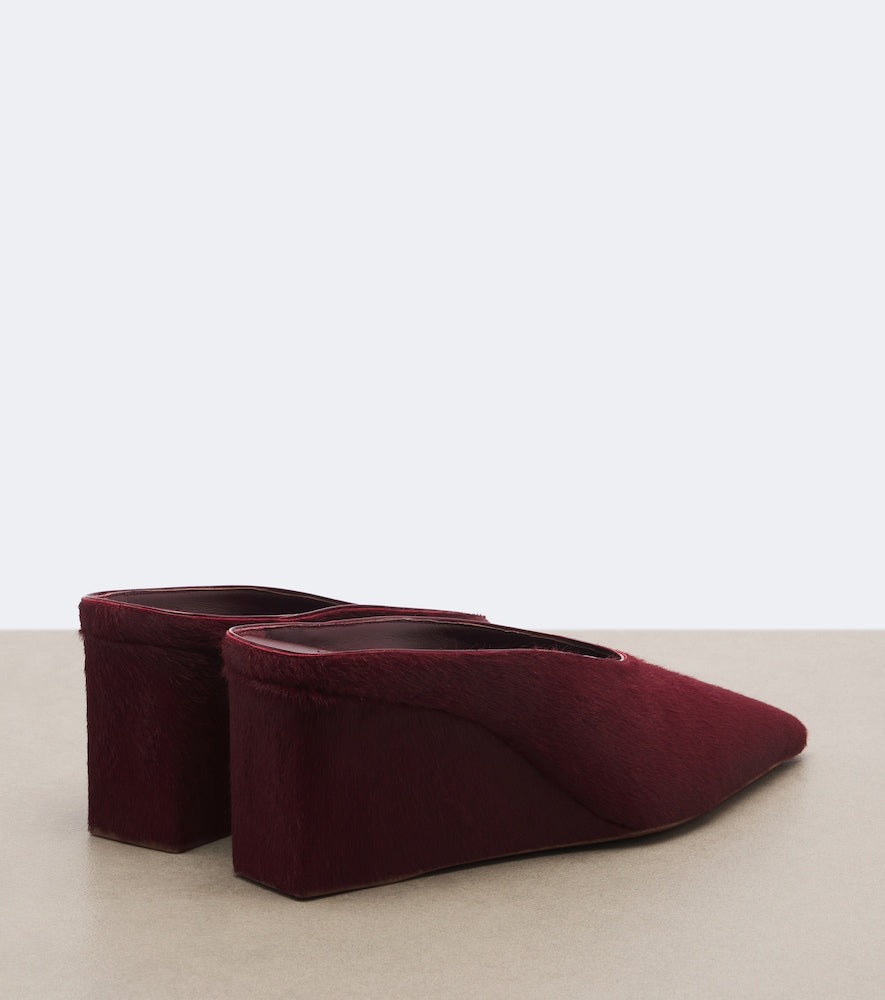 Alaia Cube calf hair wedge mules in Burgundy - Mid Heel Pumps