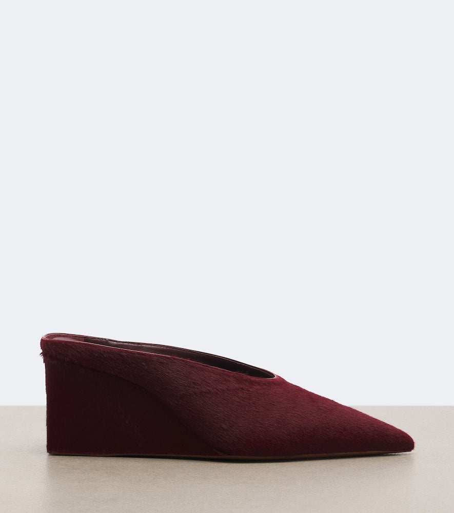 Alaia Cube calf hair wedge mules in Burgundy - Mid Heel Pumps