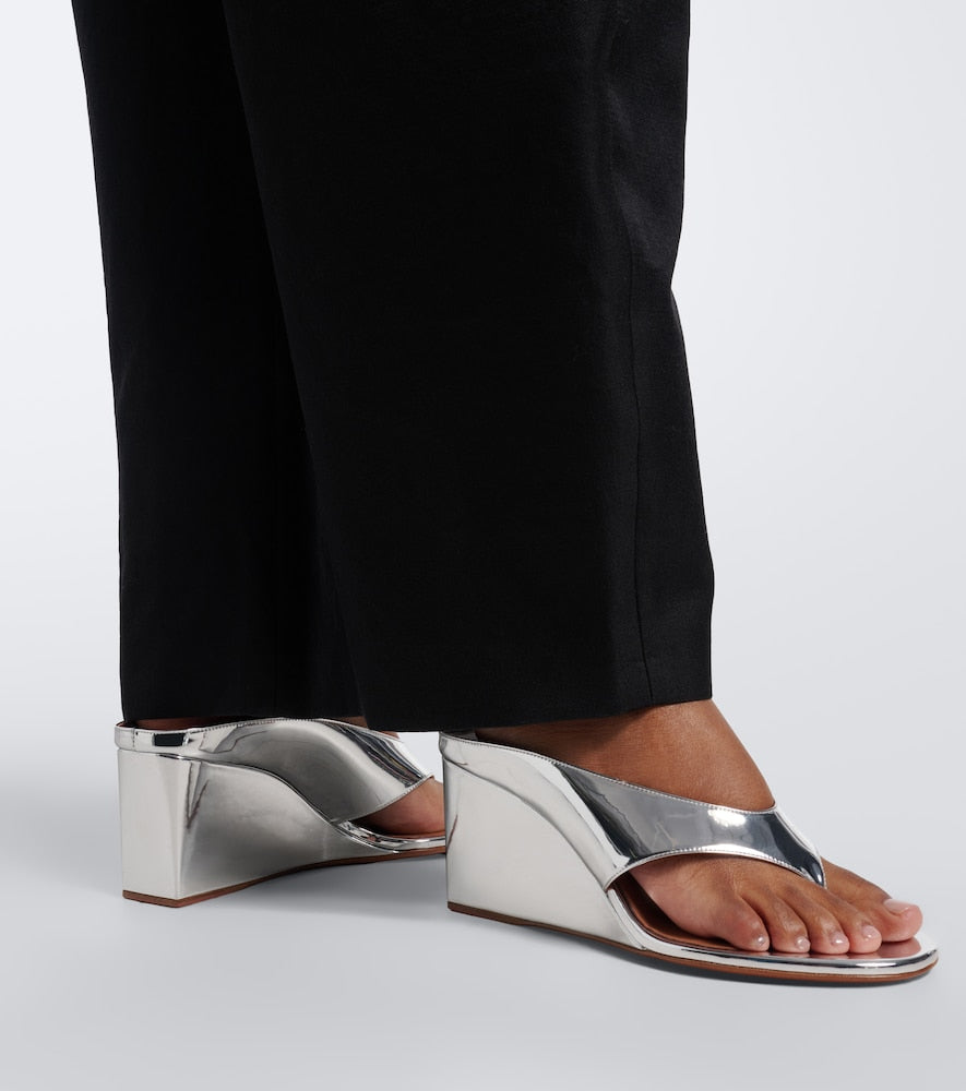 Alaia Cube mirrored wedge thong sandals (Silver) - Heeled Sandals