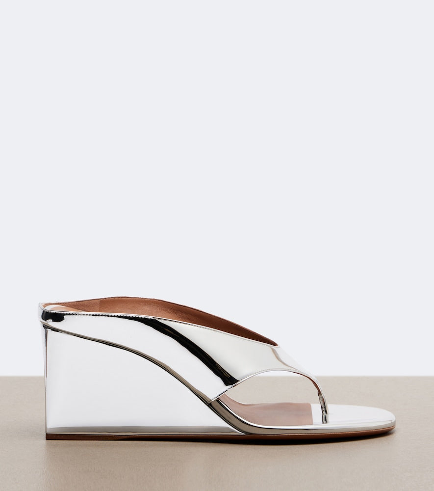 Alaia Cube mirrored wedge thong sandals (Silver) - Heeled Sandals