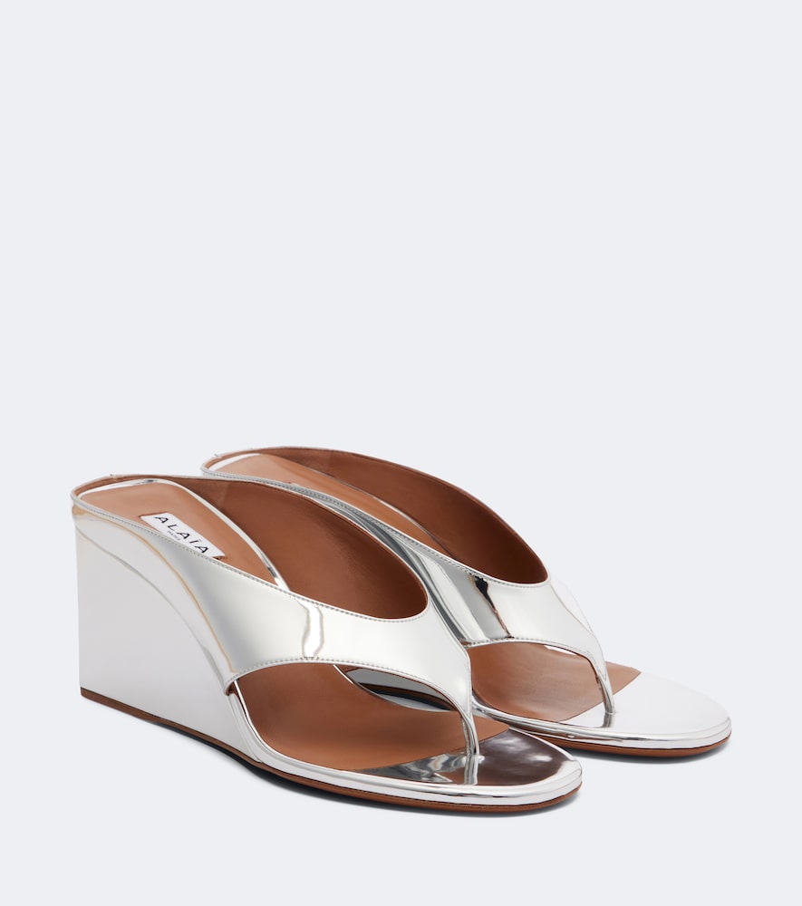 Alaia Cube mirrored wedge thong sandals (Silver) - Heeled Sandals