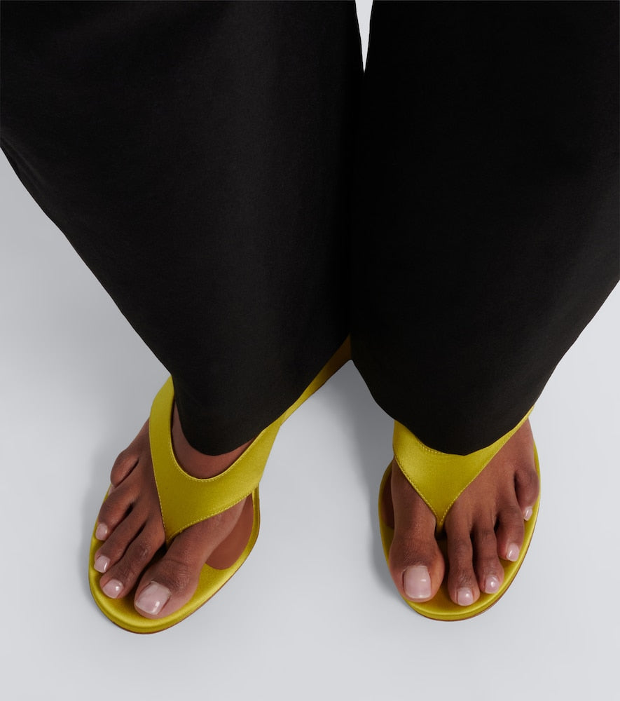 Alaia Cube satin wedge thong sandals - Yellow Heeled Sandals