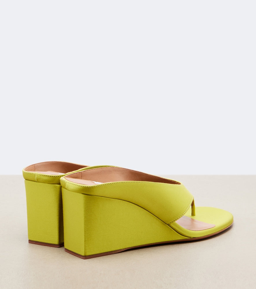 Alaia Cube satin wedge thong sandals - Yellow Heeled Sandals