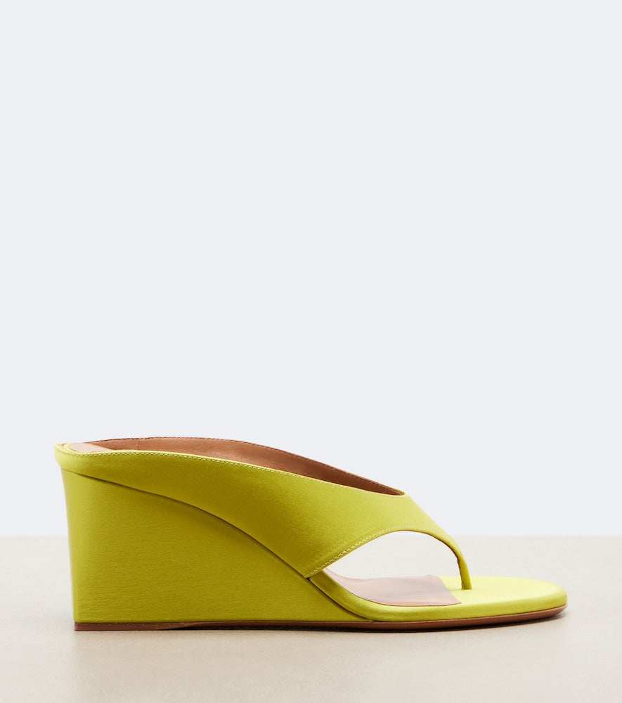 Alaia Cube satin wedge thong sandals - Yellow Heeled Sandals