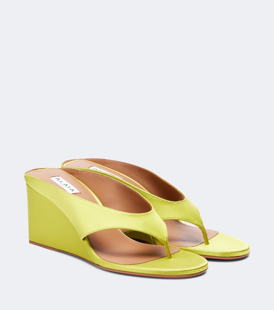 Alaia Cube satin wedge thong sandals - Yellow Heeled Sandals