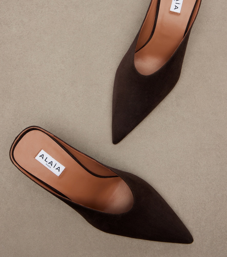 Brown Alaia Cube suede wedge mules - Mid Heel Pumps