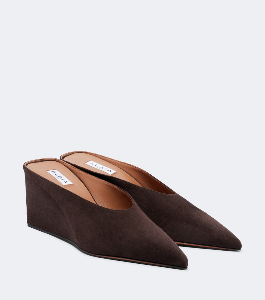 Brown Alaia Cube suede wedge mules - Mid Heel Pumps