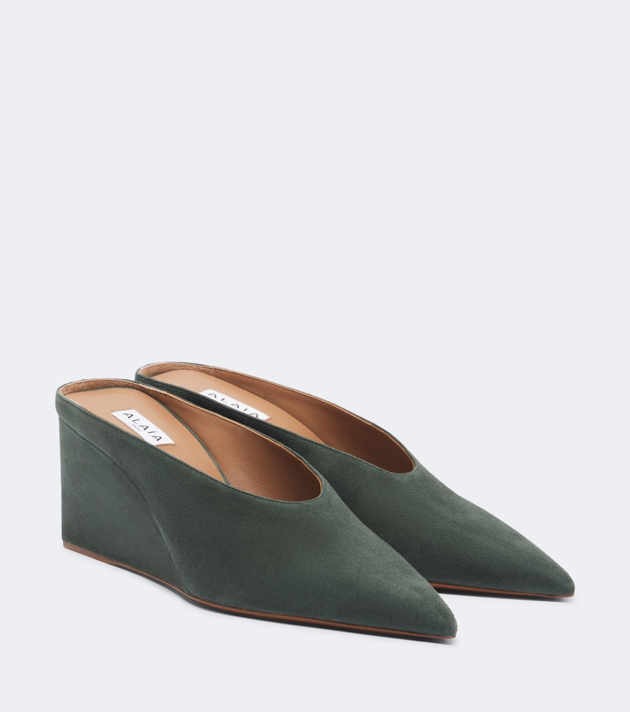 Alaia Cube suede wedge mules (Green) - Mid Heel Pumps
