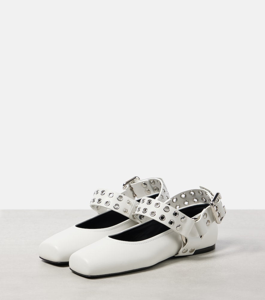 Alaia Embellished leather ballet flats - White Ballerina Flats