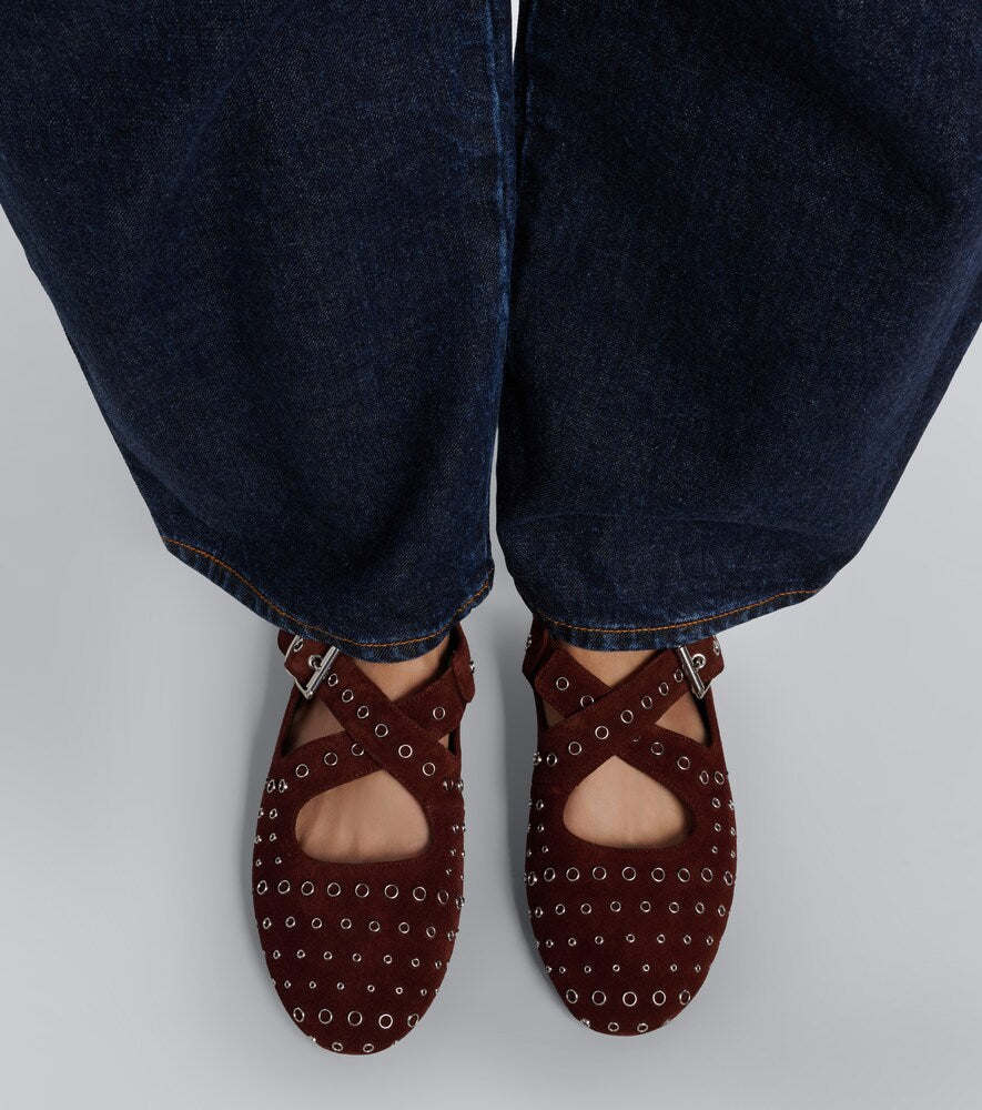 Alaia Embellished suede ballet flats in Burgundy - Ballerina Flats