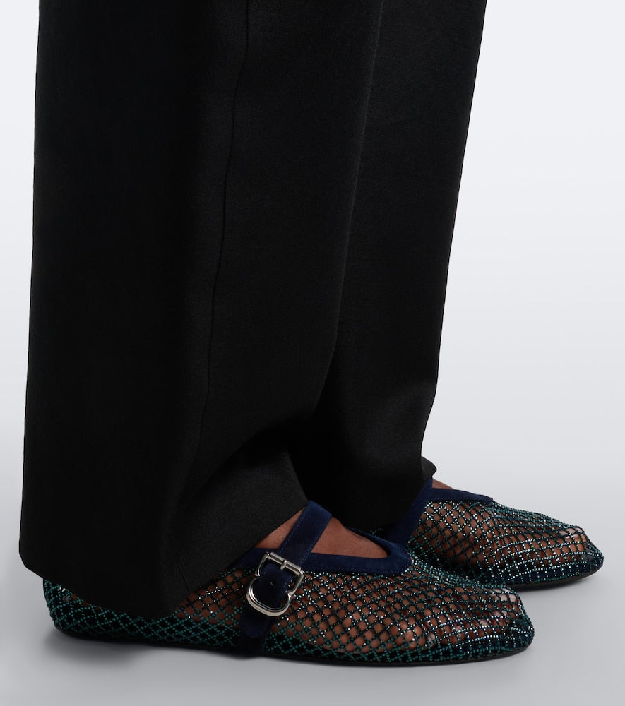 Alaia Embellished suede-trimmed flats in Blue - Ballerina Flats