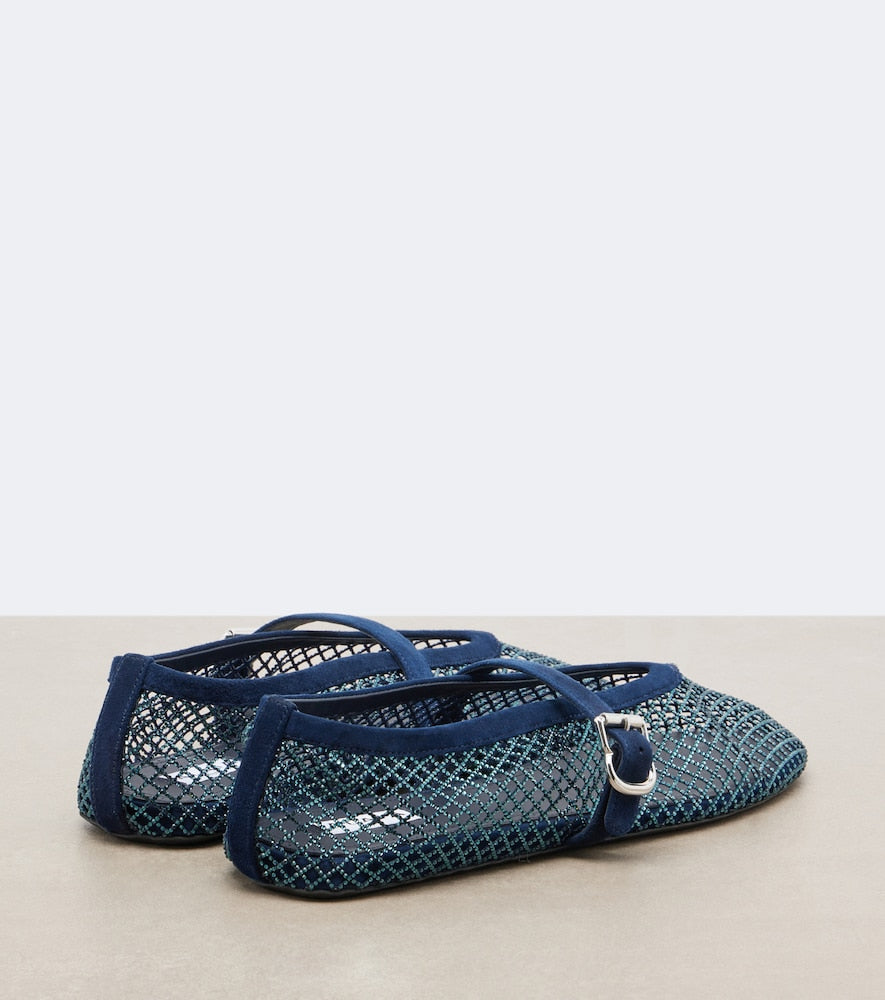 Alaia Embellished suede-trimmed flats in Blue - Ballerina Flats