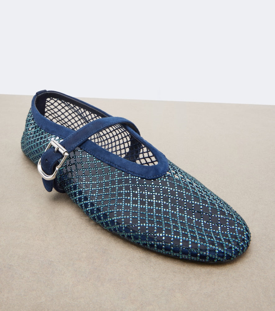 Alaia Embellished suede-trimmed flats in Blue - Ballerina Flats