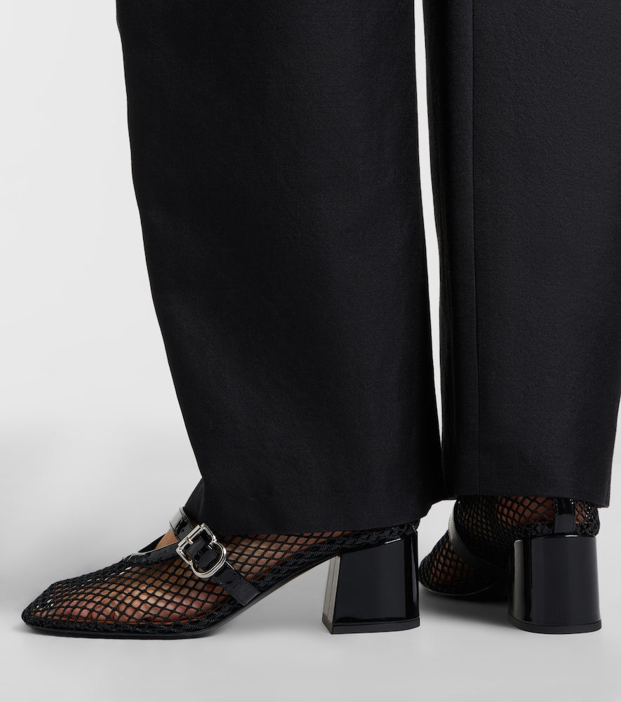 Black Alaia Fishnet leather-trimmed Mary Jane pumps - Mid Heel Pumps