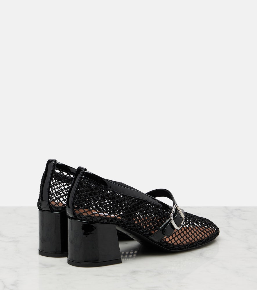 Black Alaia Fishnet leather-trimmed Mary Jane pumps - Mid Heel Pumps