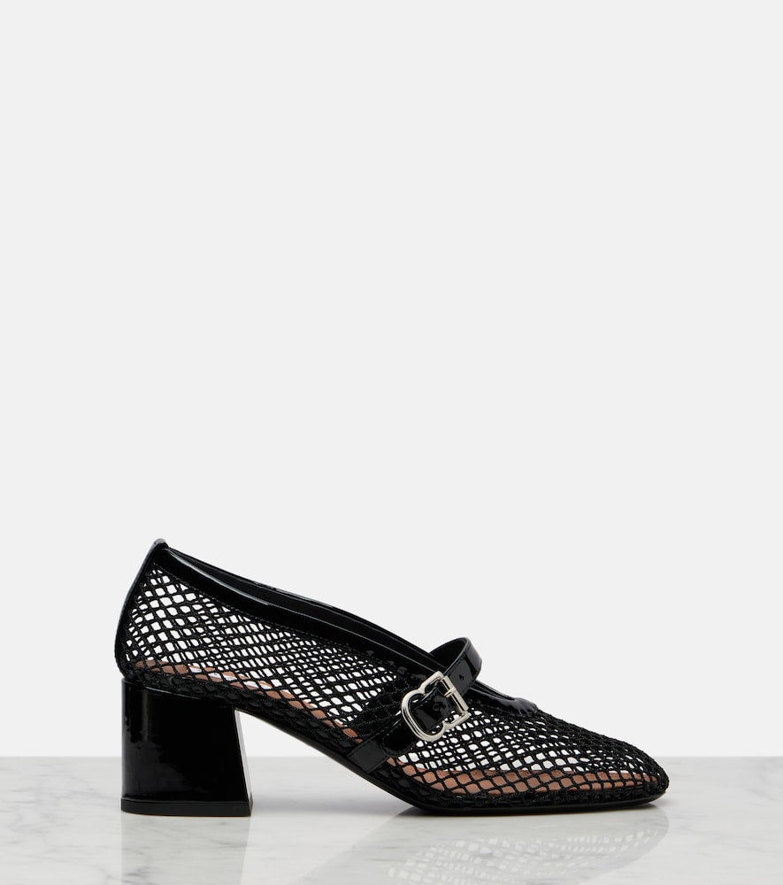 Black Alaia Fishnet leather-trimmed Mary Jane pumps - Mid Heel Pumps