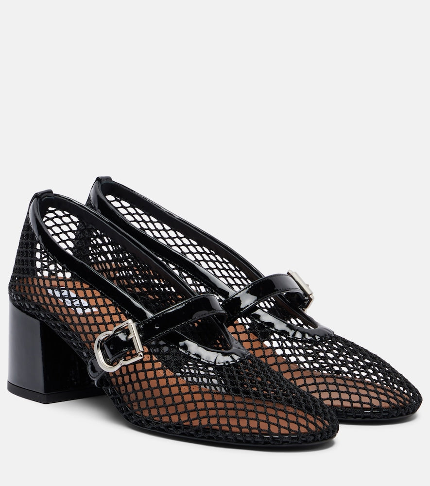 Black Alaia Fishnet leather-trimmed Mary Jane pumps - Mid Heel Pumps