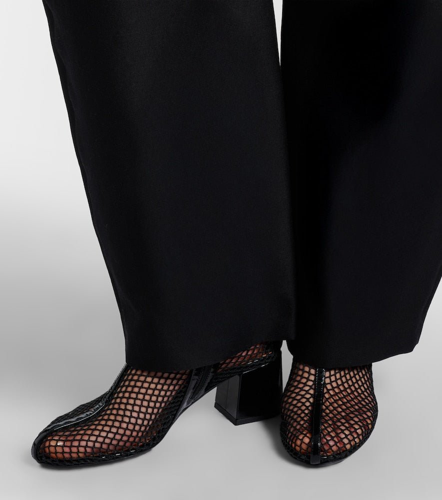 Black Alaia Fishnet patent leather-trimmed ankle boots - Mid Heel Boots