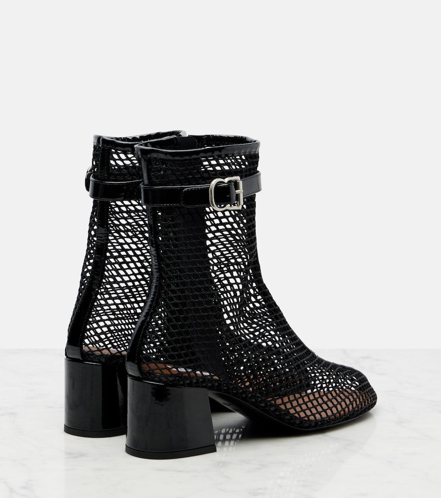 Black Alaia Fishnet patent leather-trimmed ankle boots - Mid Heel Boots