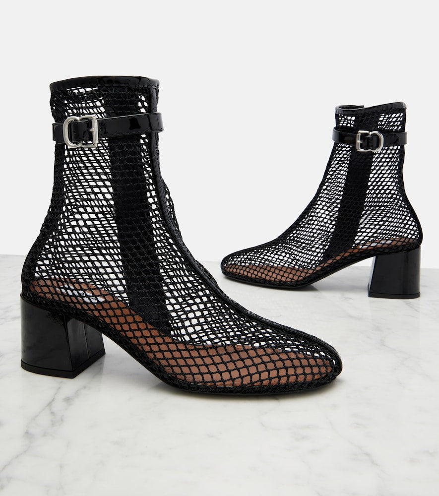 Black Alaia Fishnet patent leather-trimmed ankle boots - Mid Heel Boots