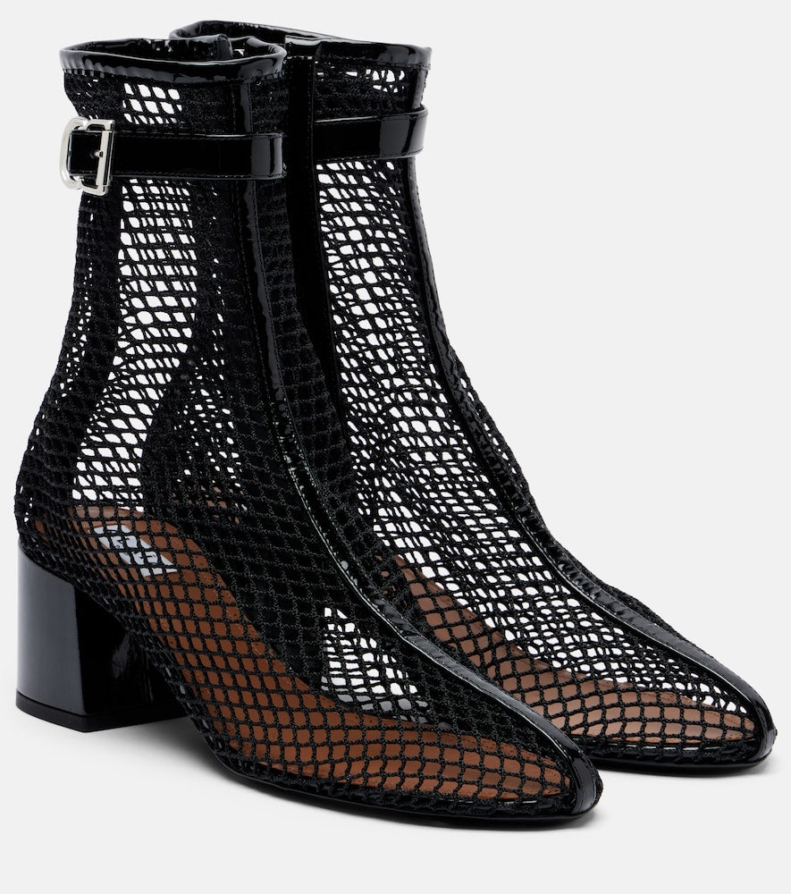 Black Alaia Fishnet patent leather-trimmed ankle boots - Mid Heel Boots