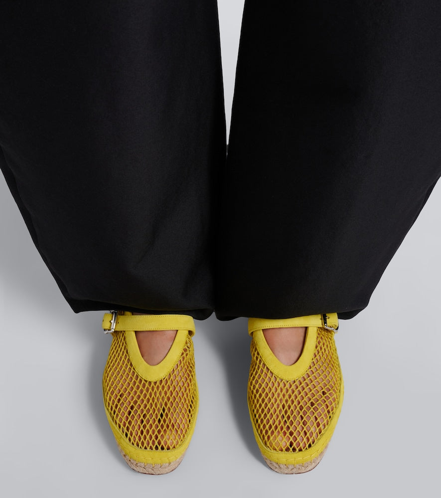 Alaia Fishnet suede-trimmed espadrilles in Yellow - Flat Espadrilles