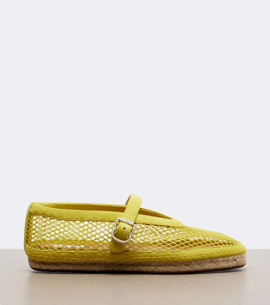 Alaia Fishnet suede-trimmed espadrilles in Yellow - Flat Espadrilles