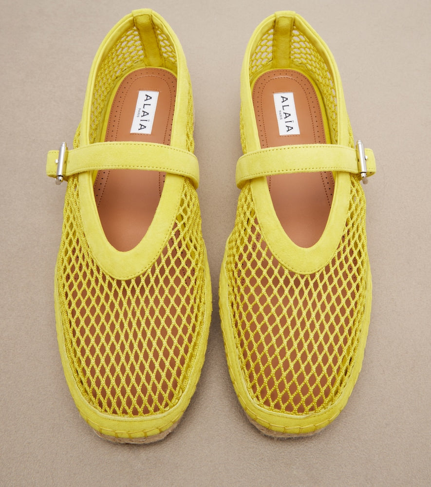 Alaia Fishnet suede-trimmed espadrilles in Yellow - Flat Espadrilles