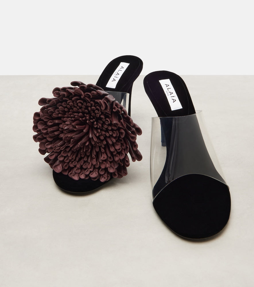 Black Alaia Floral-applique asymmetric mules - Heeled Sandals