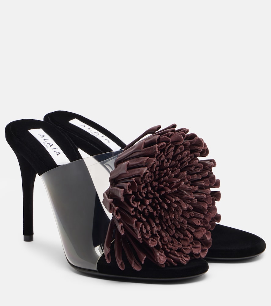 Black Alaia Floral-applique asymmetric mules - Heeled Sandals